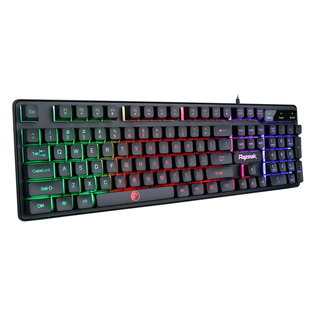 Razeak 104 Keys ABS Keycaps Laser Carving Layout USB Rainbow Luminous Multimedia Wired Gaming Keyboards for PC Laptop
