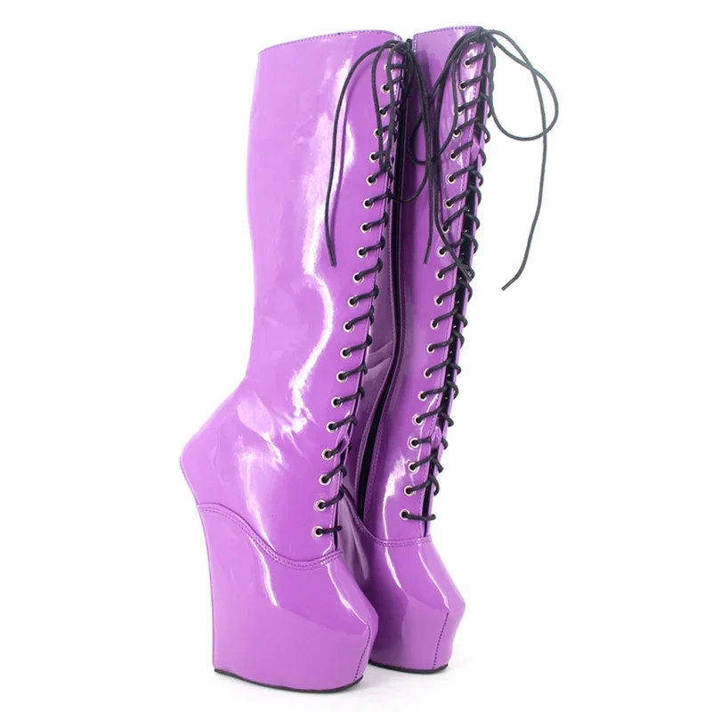 Knee-high Boots 20CM Super High Hoof Heel Platform Heelless Horse Ponying  Cross-tied Boots Size 36-46