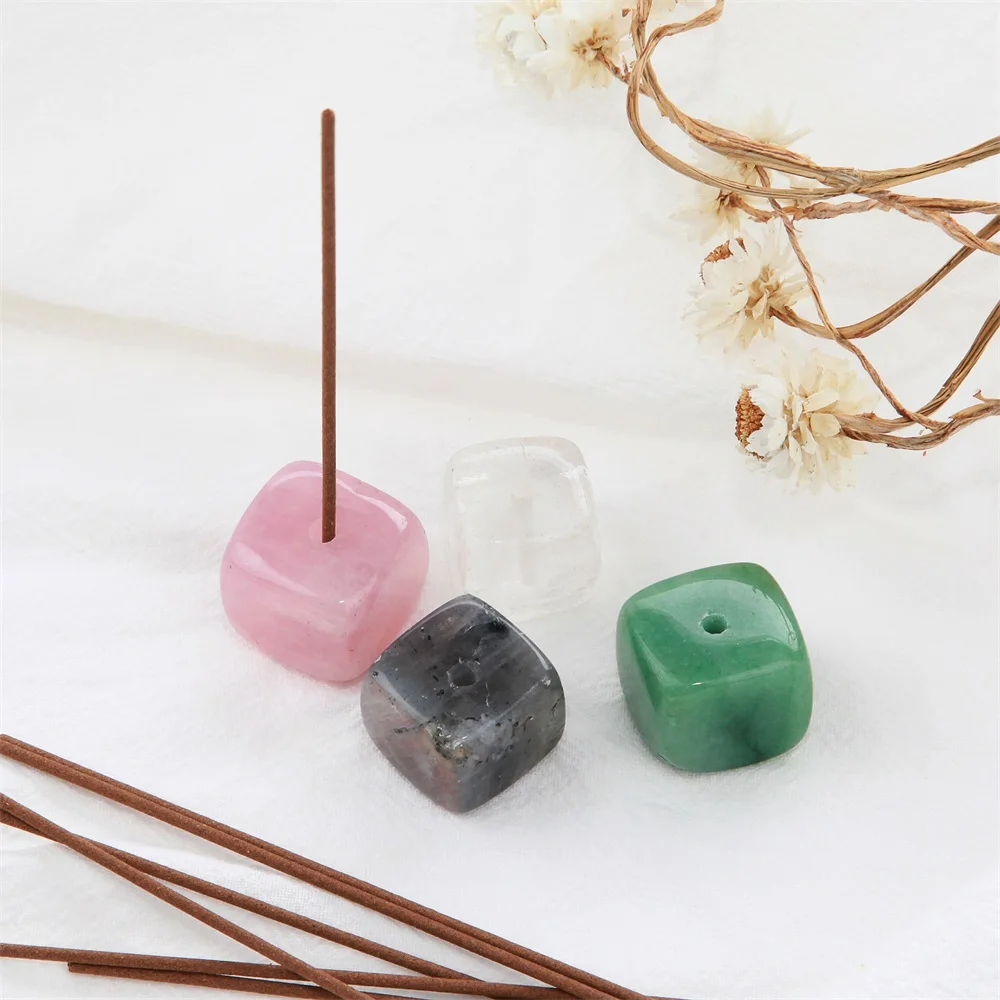 MAXERY Handmade Natural Gemstone Rose Quartz Crystal Incense Stick Holder Candle Stick Incense Rack