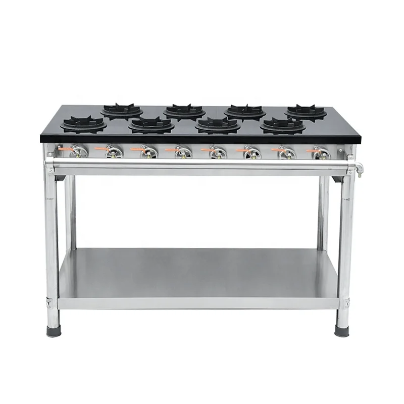 Kitchen Cooktops 8 Burners Stainless Steel Commercial Big Burner Gas Stove Restaurant Gas Range Cooker