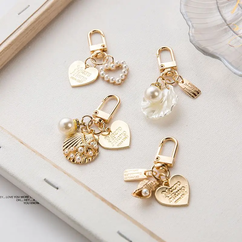 Wholesale New Metal Pendant Heart Shape keyring Pearl Shell Alloy Jewelry Keychain for Lady