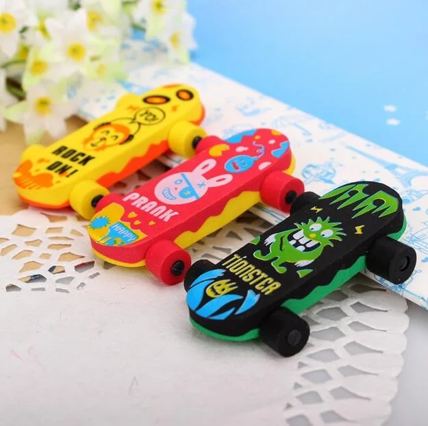  Creative Cute Kawaii Skateboard Eraser For Kids Student Gift Novelty Material School Stationery Supplies