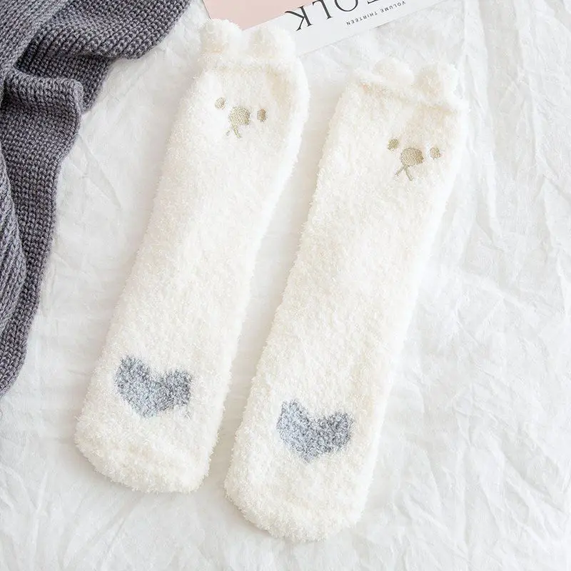 Free sample cute cozy women socks custom logo Warm thermal fuzzy terry  winter Women fluffy socks
