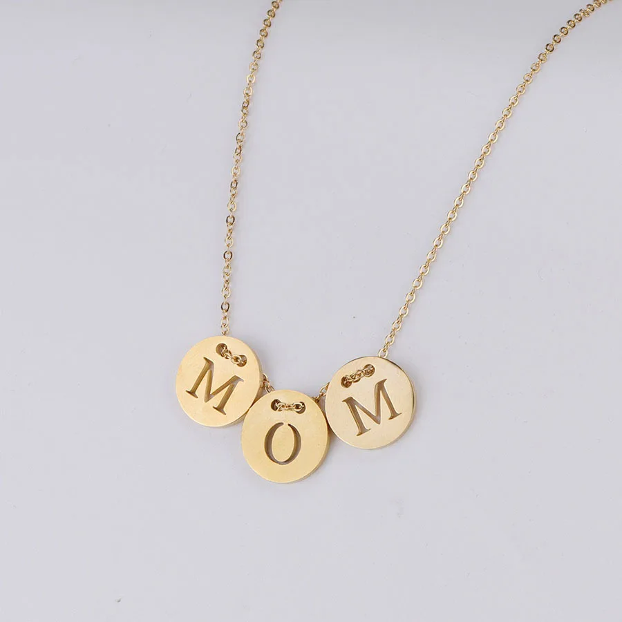 Ожерелье с буквами геометрической формы ювелирное изделие из полированной нержавеющей стали круглым кулоном в виде букв подарок на день матери ожерелье для мам