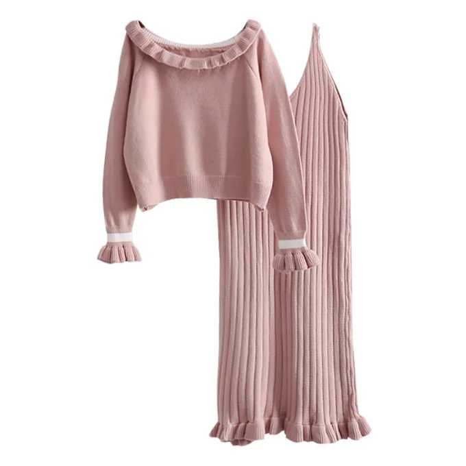 
Two Piece Lady Sweater Sets Women Dress Set Ladies Sweater Dresses 