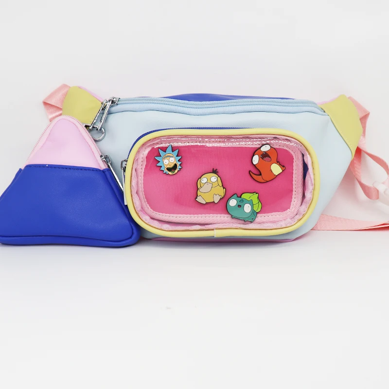 New Arrival Custom Lady Waist Bag Ita Bag Matched With Small Coin Purse Custom Fanny Pack With Clear PVC Pins Display Pocket