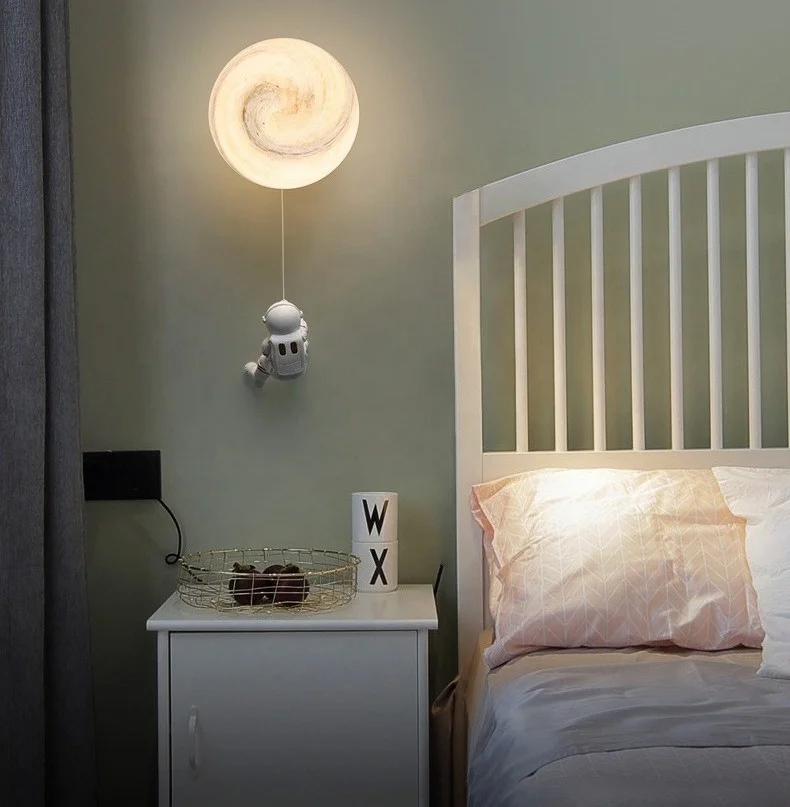 Biumart Modern Moon Lamp Planet Astronaut LED Wall Lamp Indoor Creative Design LED Wall Lamp for Bedroom Living room
