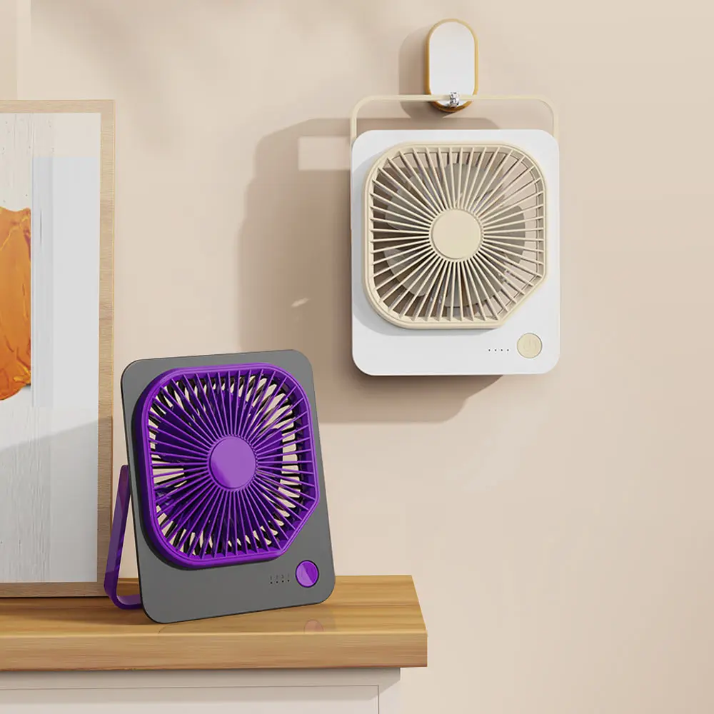 1200mAh Ultra Thin Square USB Rechargeable Mini Desktop Fan Mount Wall Portable Desk Fan