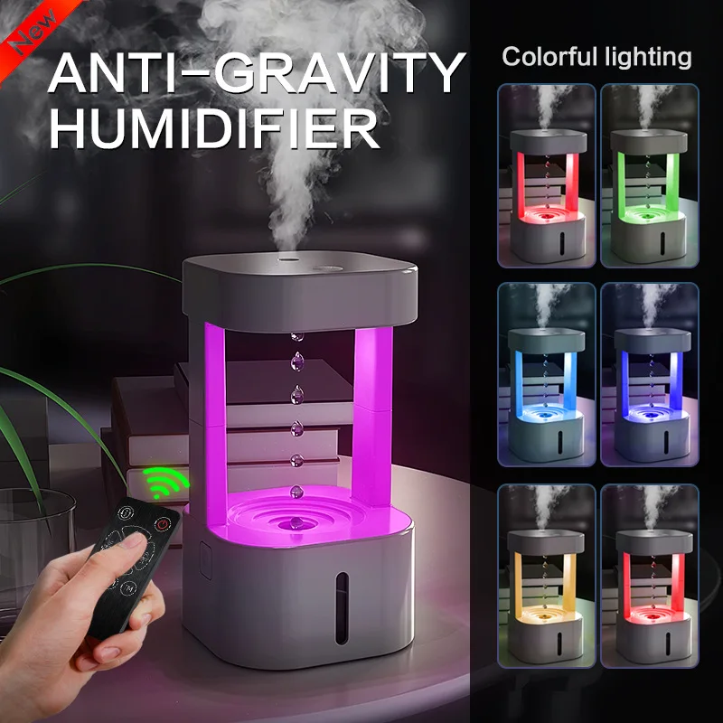 2024 new products 7 colors LED changing night light cool mist big fog water drop anti gravity humidifier ultrasonic humidifier
