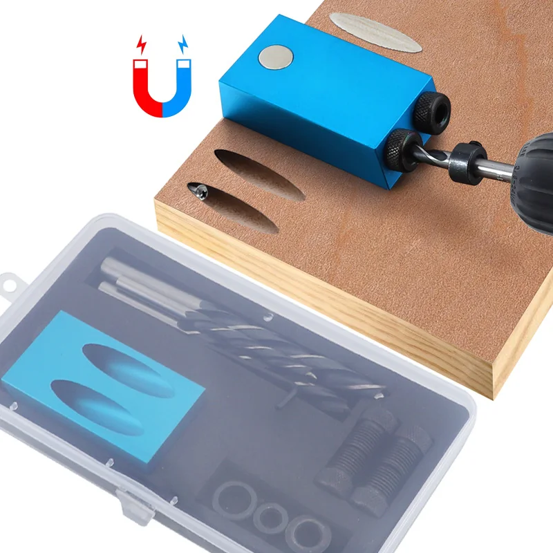 Pocket Hole Jig Replaceable 6 8 10mm Drill Guide Magnetic Back Dowel Jig Kit Wood Drill for Wood Jointing