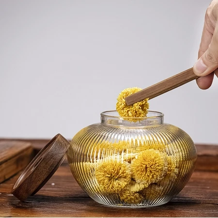 1L 1.1L Factory price Pyrex glass with acacia wood lid sealed tin whole grain storage bottle Dry fruit snack storage bottle