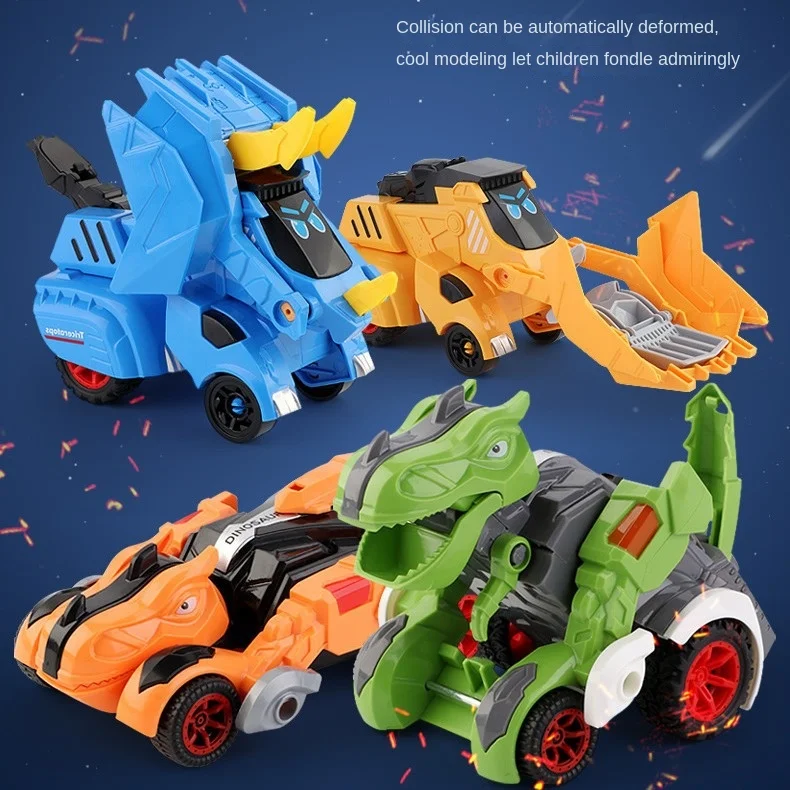 Inertial Cross-Border Impact Transformation Model Plastic Dinosaur Toy with Collision Deformation for Unisex Wholesale Car Type