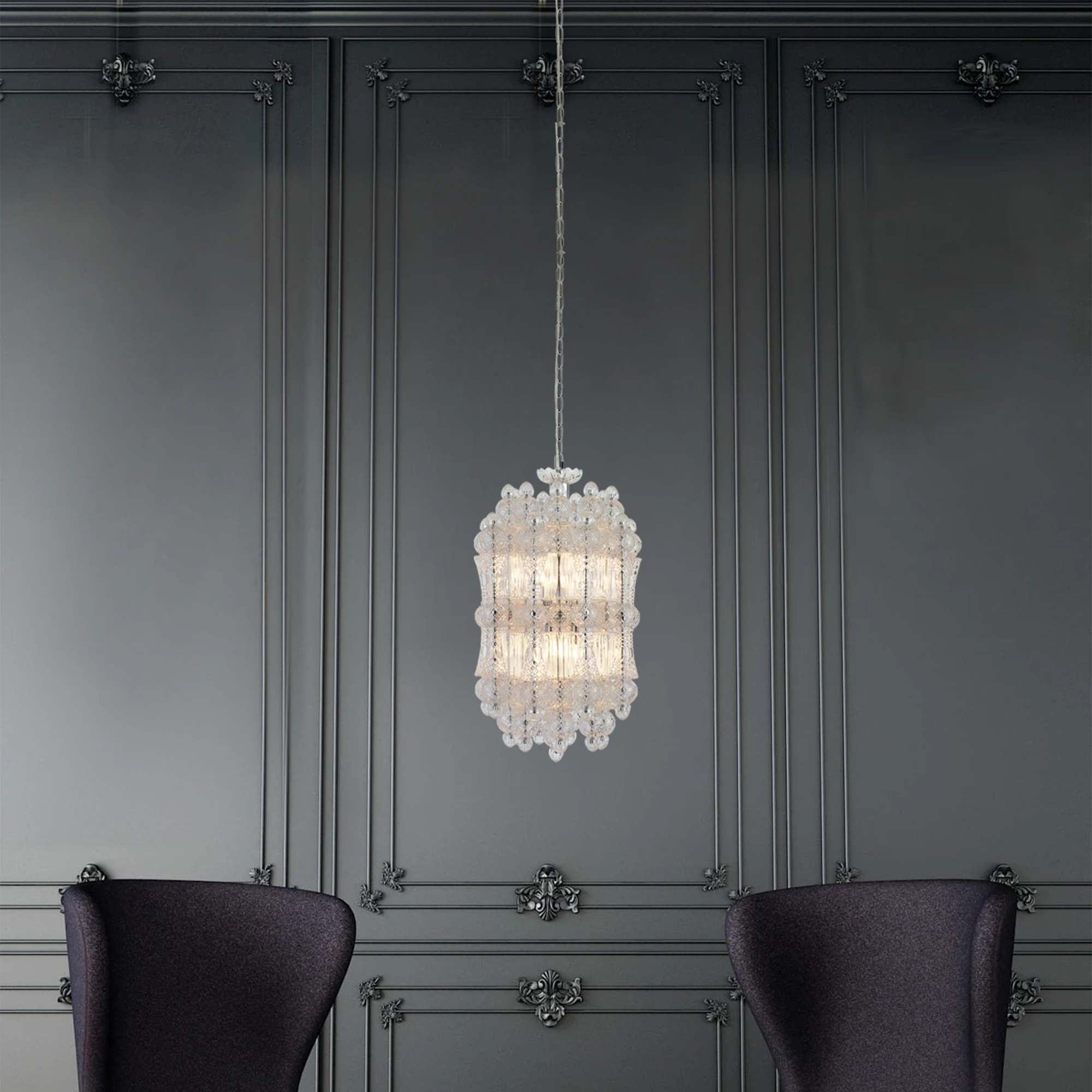 2024 New decorative glass lights chromium white color noble round villa chandelier Hand-made glass chandelier