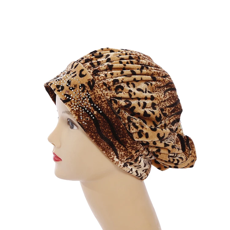 Оптовая продажа леопардовые Стразы для женщин мусульманский хиджаб стрейчевый тюрбан турецкий