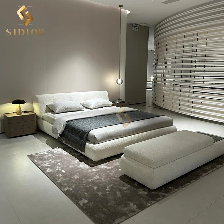 Italian Modern Beds Luxury Minimalist King Queen Size Queen Bed Frame Bedroom Furniture Set Upholstered Velvet Leather Beds
