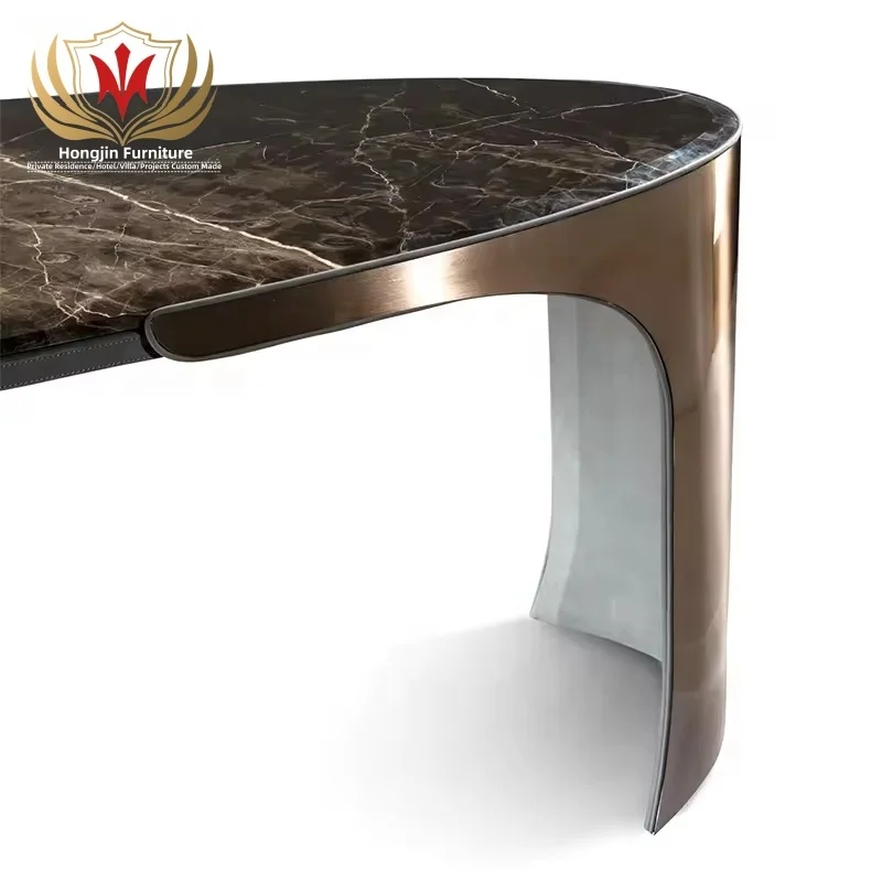 HJ HOME Home office rich furniture solid wood leather upholstered executive workstation marble desktop modern office table set