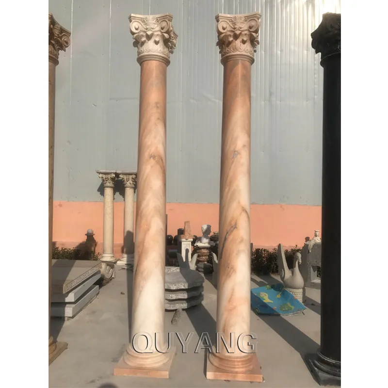 QUYANG Large Outdoor Decorative House Natural Stone Sunset Red Marble Roman Pillars Column Molds for sale