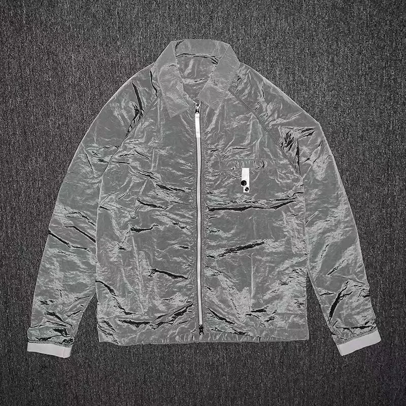 Embroider logo Stone loose casual shirt Island men women metal nylon reflective waterproof reversible shirt jacket