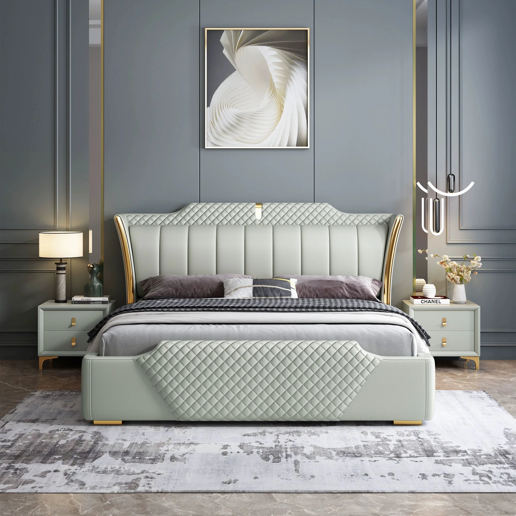 Luxury Double Wood Bed Modern Design Solid Wood Bed Italian Style Adult Bed For Bedroom