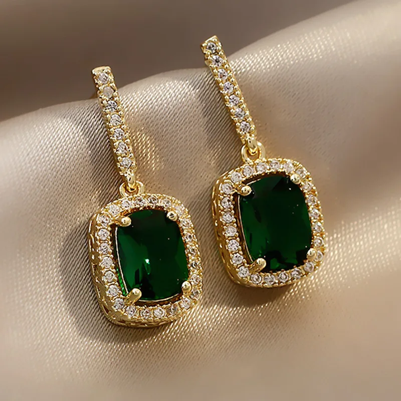 fashion quality green crystal dangle earrings trendy