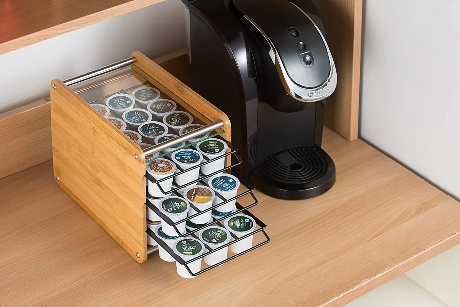 Bamboo K-Cup 45 Holder Organizer Coffee Pod Storage Box Drawer K-cup K-cup Coffee Pods Caddy Storage