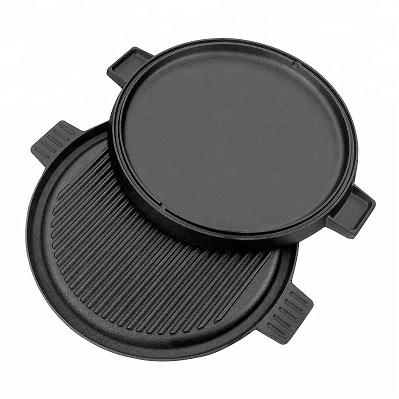 Оптовая продажа предварительно приправленная круглая чугунная двухсторонняя гриль для барбекю