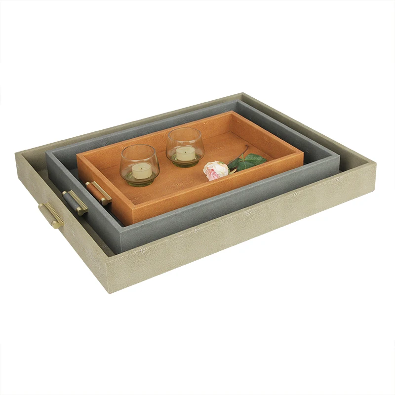 Set of 3 European Serving Tray Luxury Tray MDF Food Serving Tray Sets for Decorative
