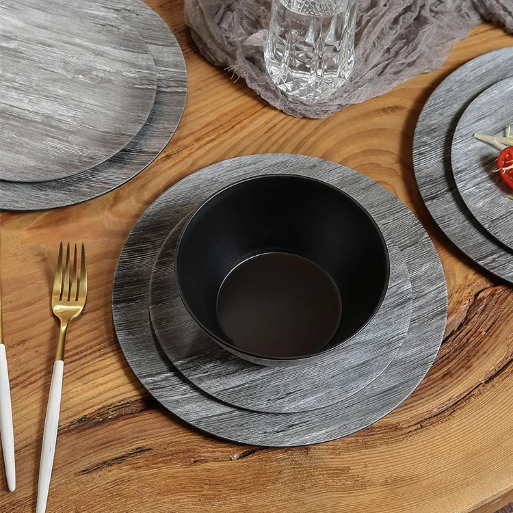 Western Elegant Stone Wood Grain Melamine Ware Set Unbreakable Dinner Set