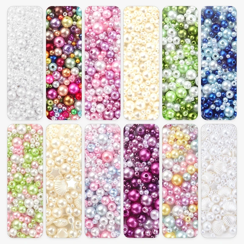Mixed Size Acrylic Pearl Beads Round Tiny Craft Beads Loose Pearls for Jewelry Making DIY Craft Necklaces Bracelets