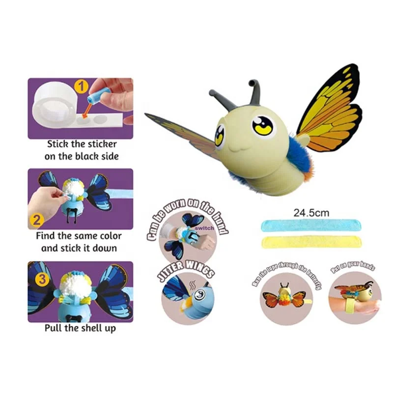 DIY Educational Handmade Toys Children Art Craft Kit DIY Plush Butterfly Slap Bracelet B/O Flaps Wings