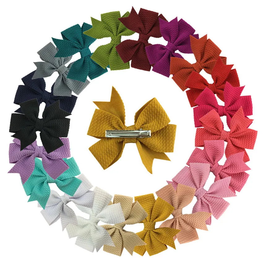 Wholesale Bullet fabric Hair Bow Alligator Clips Baby Girls Solid Bow Hairpins Children Waffle Hair Accessories