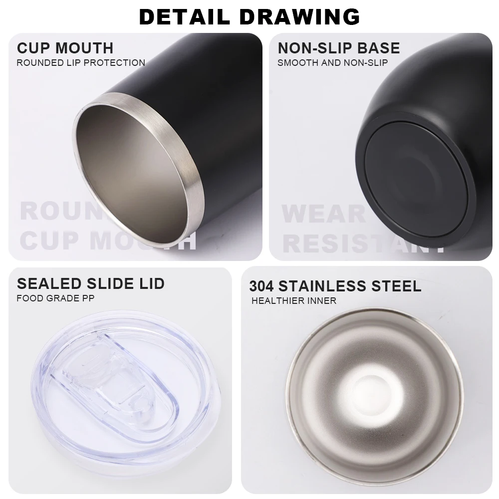 Egg Shape Tumblers Iced Cold Drinking Metal Travel Coffee Mug Cup Custom Logo 12oz Stainless Steel Wine Glass Tumbler with Straw