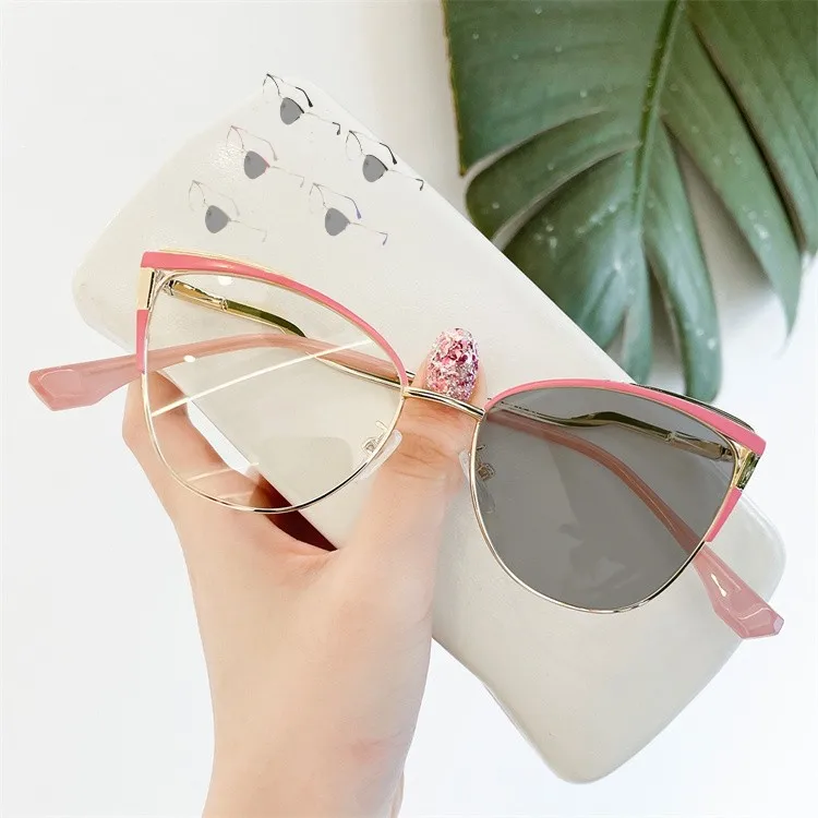 Transparent Female Tortoise Spectacle Women Glasses Frame Cat Eye Metal Photochromic Blue Light Blocking Frame Eyewear