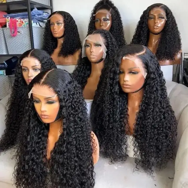 28 inch HD Lace Full Virgin Brazilian Human Hair Wigs Deep Wave Curly Transparent Lace Front Human Hair Wigs for Black Women