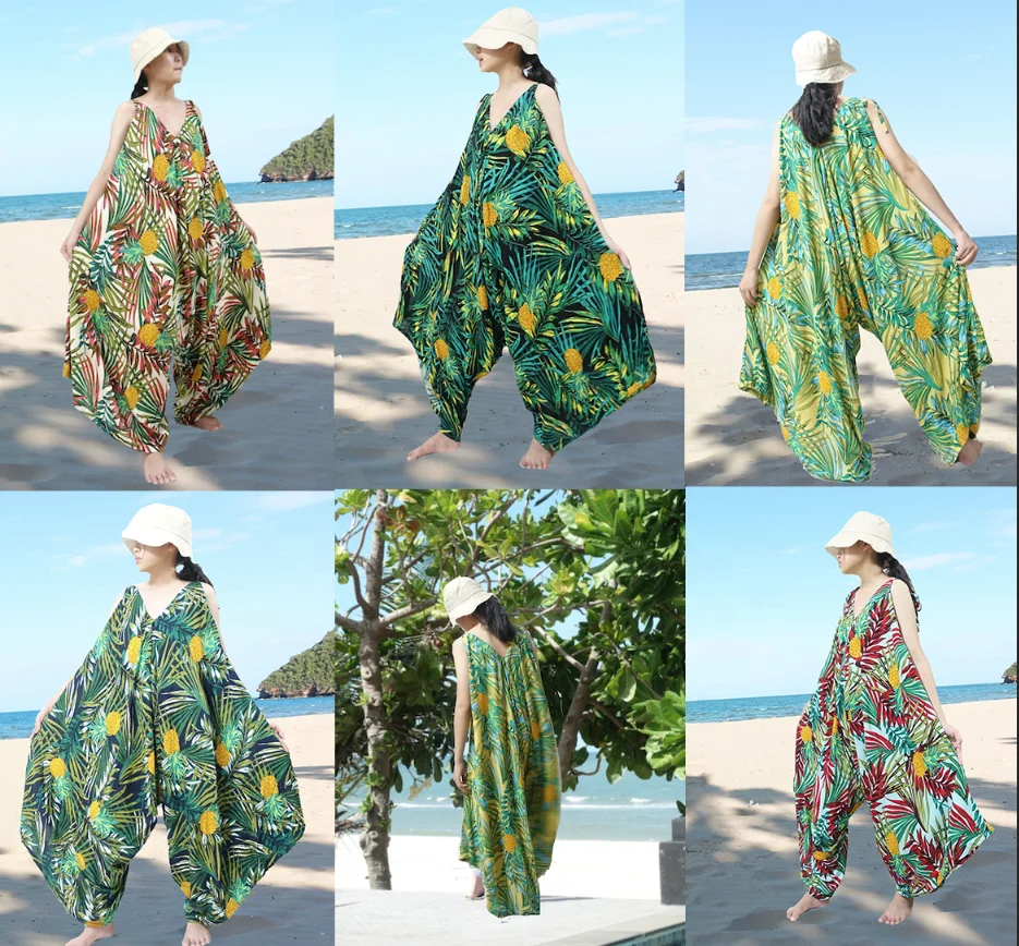 Alladin Hippie Boho Harem Romper Jumpsuits Wide Leg Yoga Jumpsuit Pants Beach wear tropical floral print