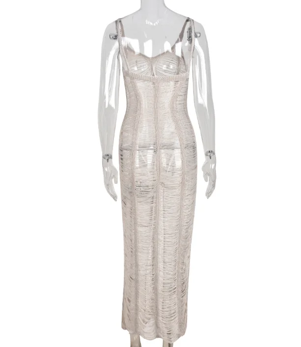 Summer Crochet long dress women 2022 fashion sexy Spaghetti Strap knitted mesh maxi dress vacation wear