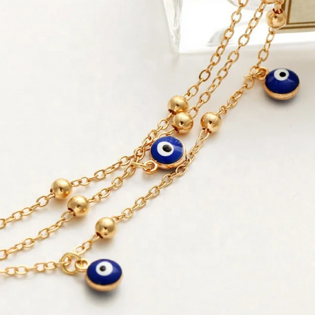 
Free Shipping Anklet 14k Gold Plated Double Layer Evil Eyes Anklet Silver Beach Anklets Feet Chain Jewelry 