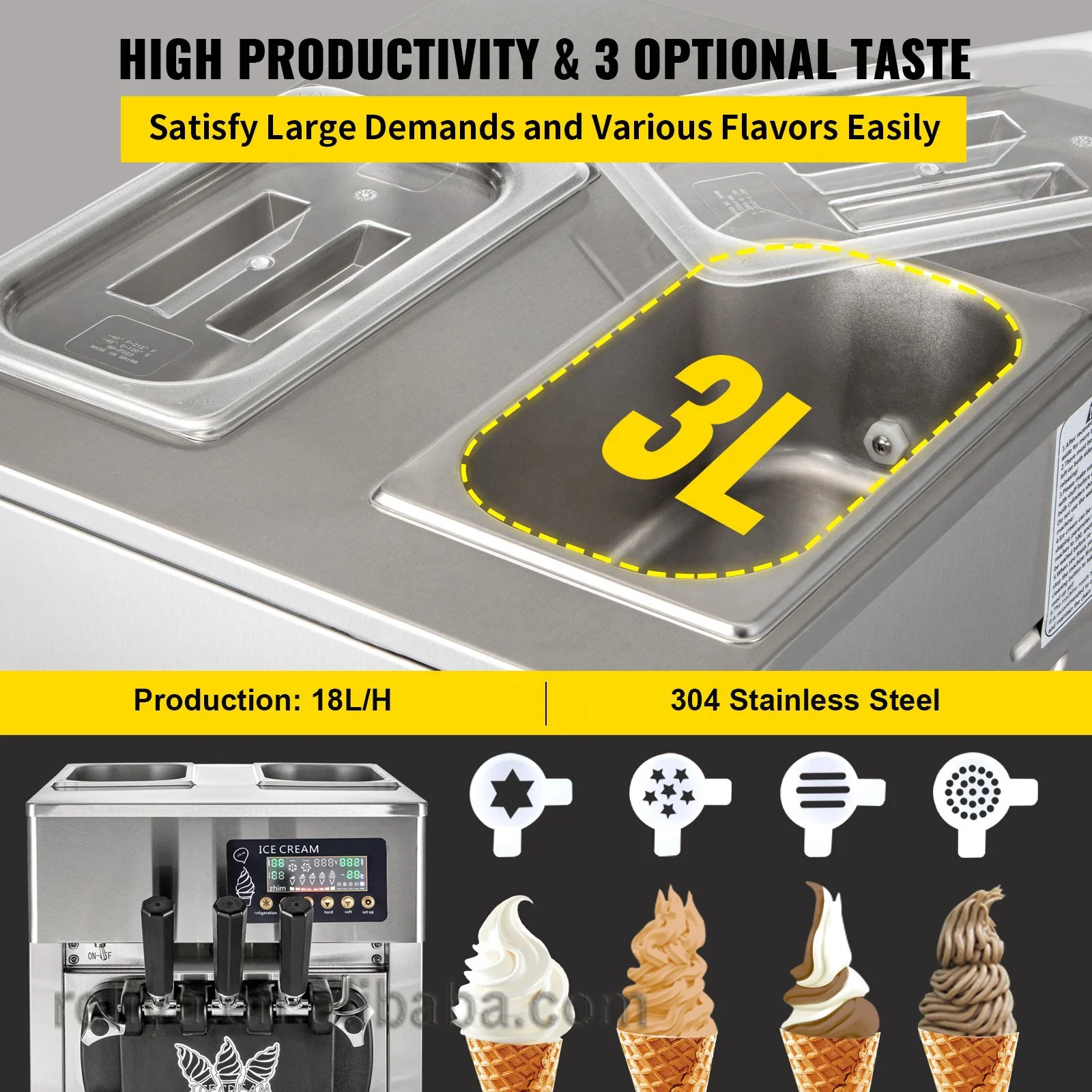 Commercial 2+1 Flavor ice-cream making machine Soft Serve Ice Cream Machine for Restaurants Snack Bars