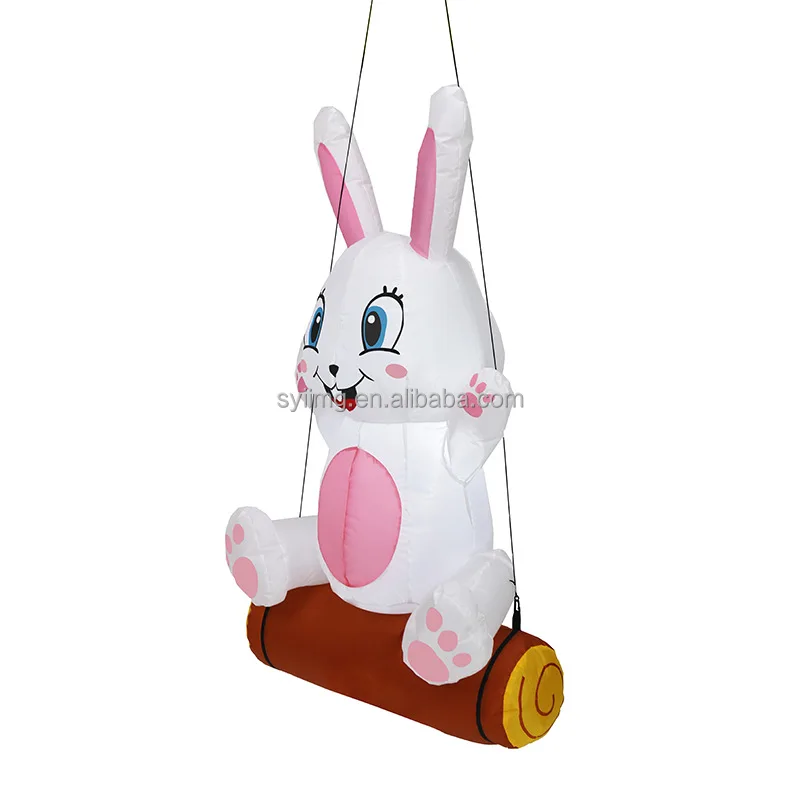 1.2M Pink Swing Rabbit Inflatable Happy Easter LED Lights Outdoor Holiday Blow up Lighted Advertising Inflatable Toys