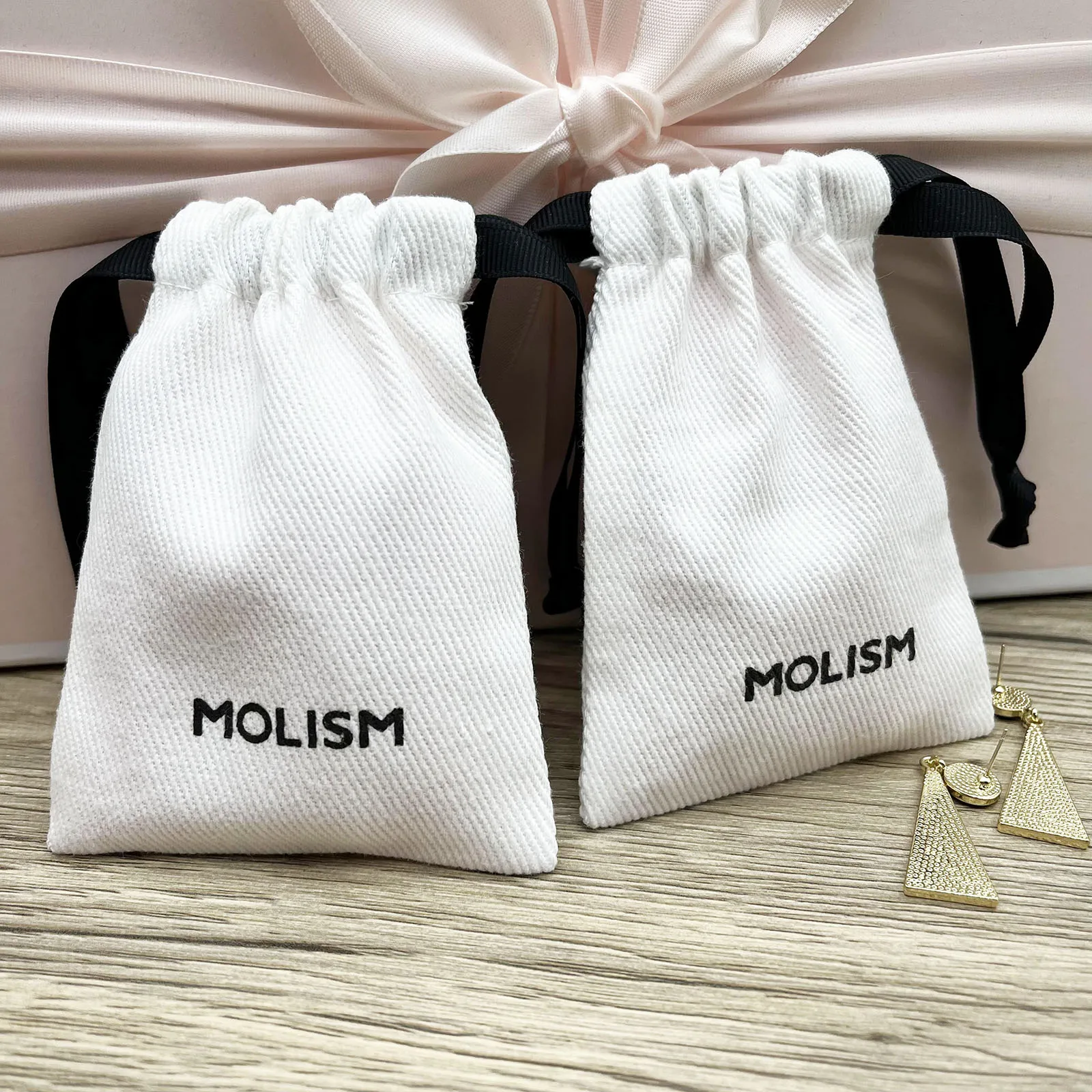 Wholesale Grosgrain Ribbon  Canvas Cotton Gift Packaging Pouch Twill Cotton Pouch with Logo