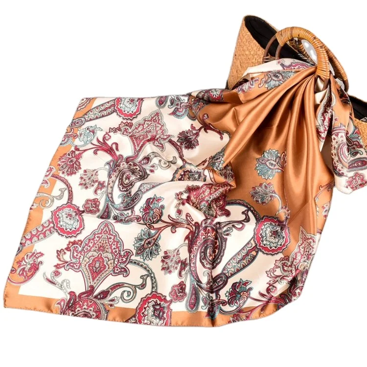 OEM silk scarf for women stylish polyester fabric malaysia hijab bandanas  tudung bawal women printing square scarves