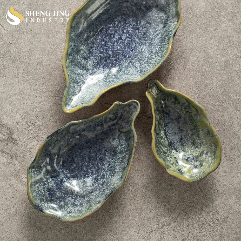 Japanese Cuisine Ceramic Oyster Sashimi Bowl Set Restaurant Kiln Blue Porcelain Tableware Creative Sushi Gazpacho Dishes & Plate
