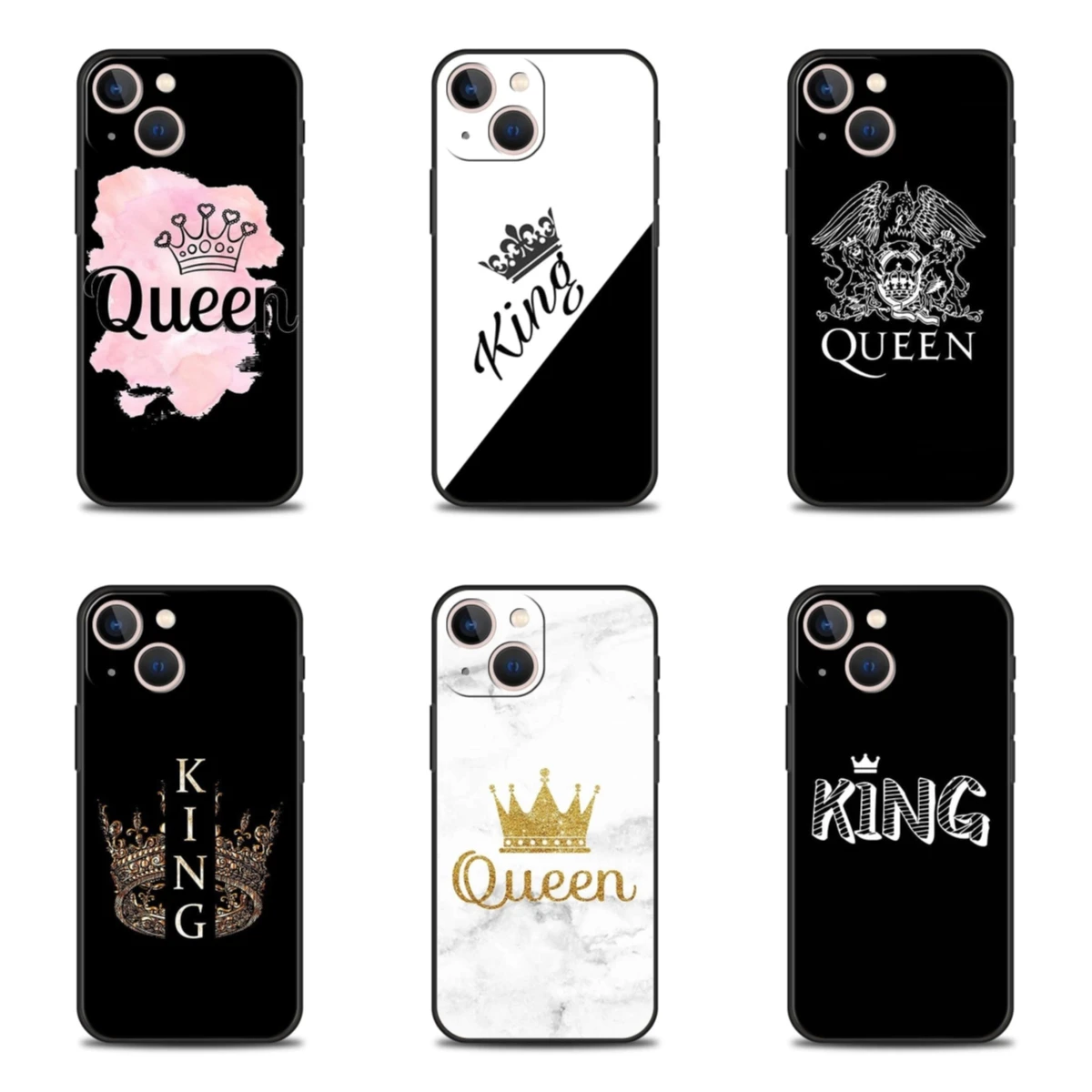 New Trending King Queen Crown Print Anti-Slip Matte Soft TPU Mobile Cover Phone Case For iPhone 7 8 XS 11 12 13 14 15 Pro Max