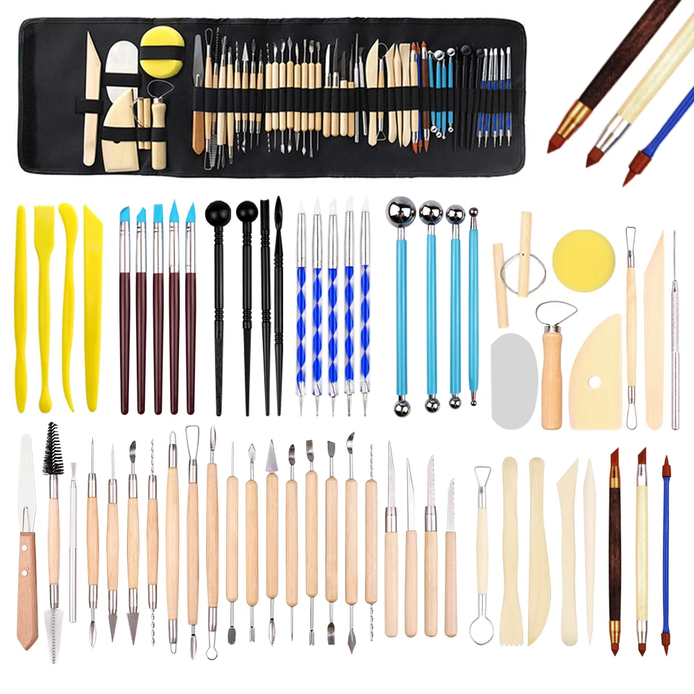 2024 New Arrival Art Supplies High Quality Wood Handle Clay Carving Tools Pottery Modeling Indentation Tools 61-Pieces Sets