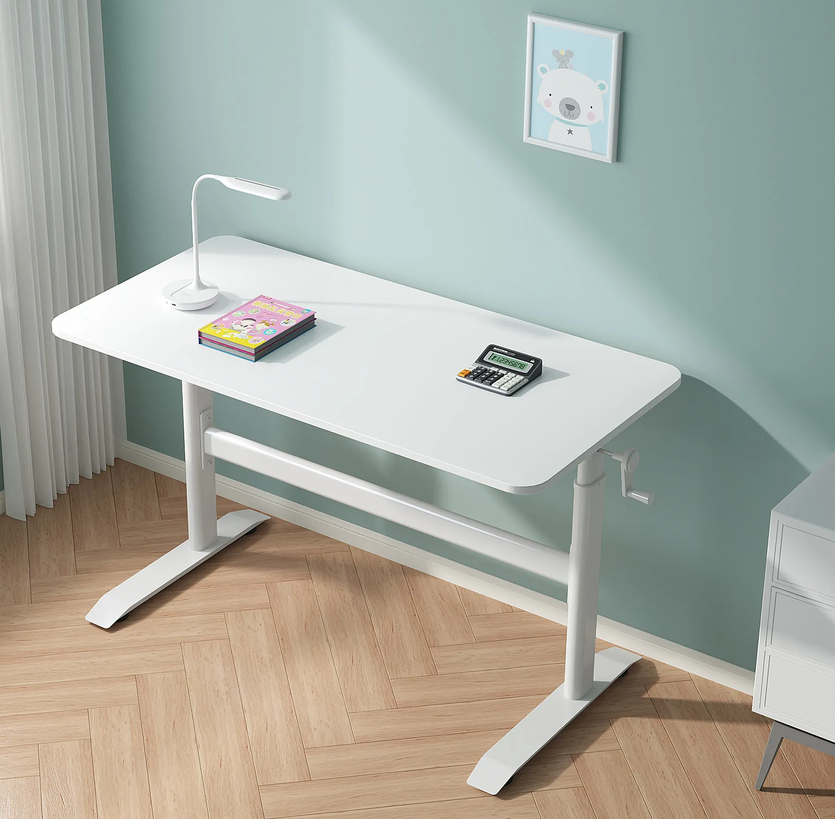 Wooden Height Adjustable Computer Desk Study Table for Small Spaces Home Office Rustic Student Laptop PC Writing Desks with Book