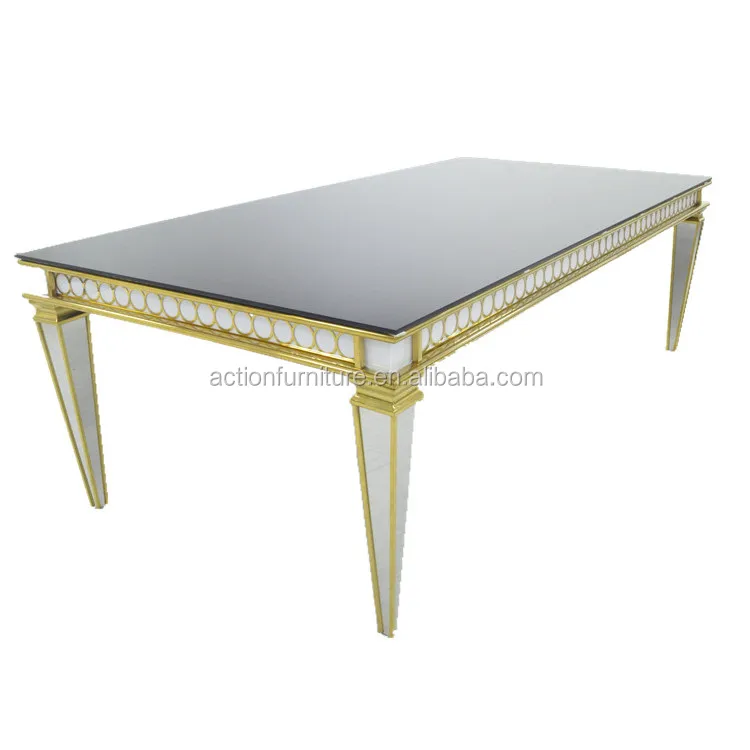 Event Rental Mirror Rectangle Wedding Banquet Dining Table With Tempered Glass Top