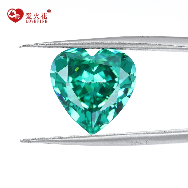 Loose Heart Gemstone Ice Crush Cut Paraiba green Cubic Zirconia Gem Stone