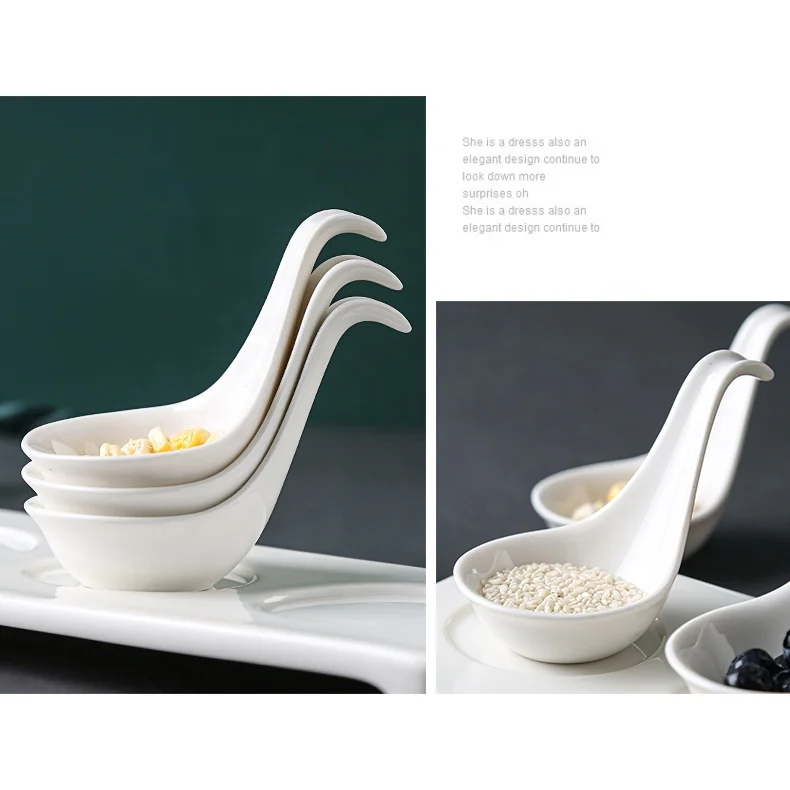 Factory Wholesale White Porcelain Serving Dish Set with Tray Ceramic Spices Dishes for Dining Tables