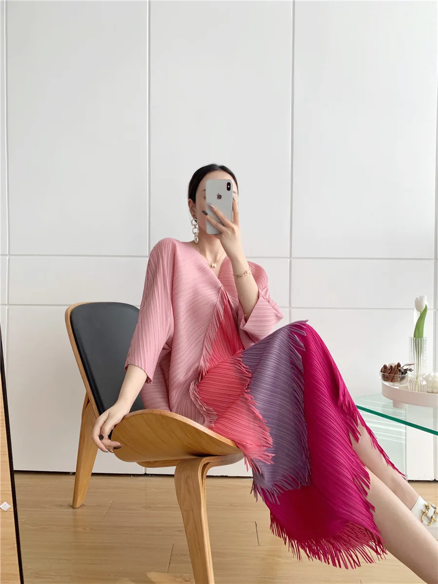 free size african women lady elegant wears big size long fringe dresses contrast color pleated evening dresses