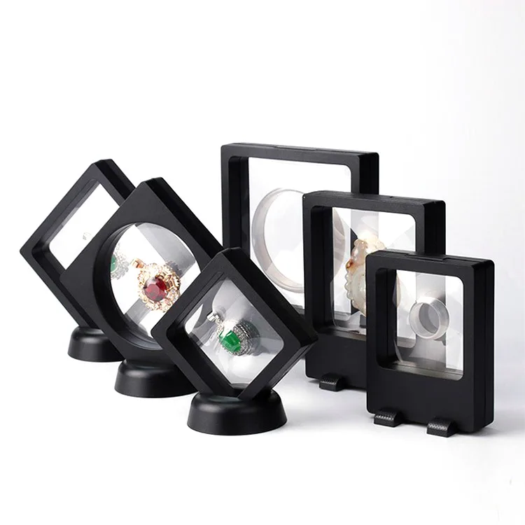  Custom Logo 3D Plastic Floating Jewelry Display Frame Box for Necklaces Ring